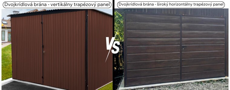 Plechové Garáže - Dvojkrídlová (typický rozmer - šírka 2,90 m x výška 1,9 m) VS Dvojkrídlová so širokým horizontálnym trapézovým panelom